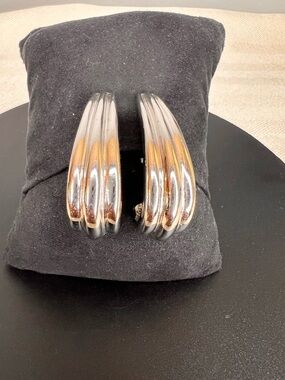 GIVENCHY Signed Vintage Silver Metal Clip Hoop Statement Earrings